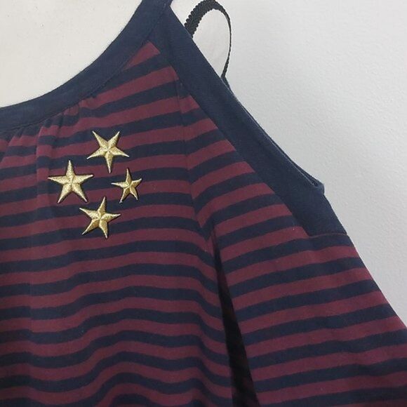 Lane Bryant Navy Burgundy Striped Cold Shoulder Long Sleeve Sweater Size 18 /20 - Picture 2 of 10